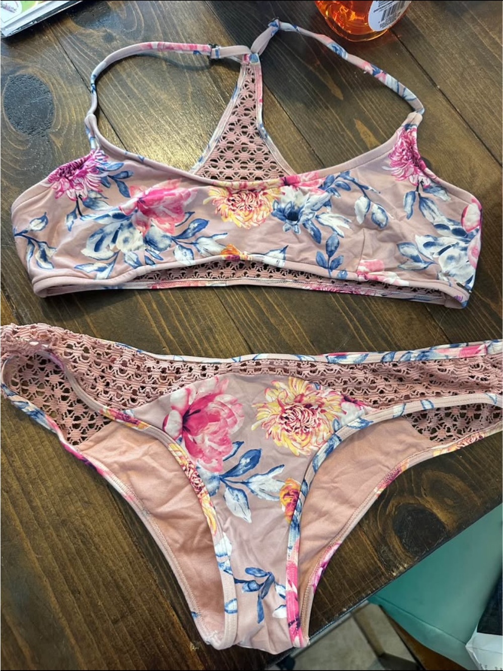 Rip Curl Pink Floral Crochet-Back Bikini